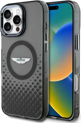 Immagine prodotto di Aston Martin iPhone 16 Pro Max Custodia posteriore - Magsafe - IML Metal Gradient Squares - Nero