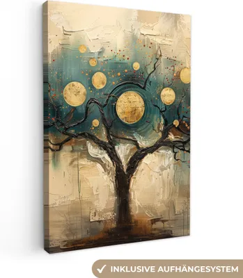 Produktbild von Leinwand Bilder 60x90 cm - Lebensbaum - Abstrakt - Braun - Gold - Industriell, Bilder, Wanddeko Wohnzimmer