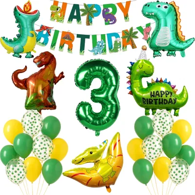 Dino Deko Set zum 3. Geburtstag, XXL Dinosaurier Party Deko