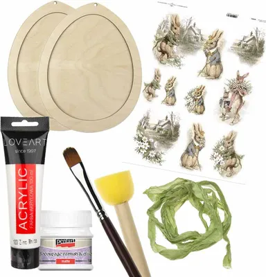 Produktbild von DECOUPAGE KIT Ostereier aus Holz mit Rahmen