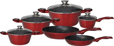 Produktbild von Cheffinger CF-FA1010: 10-Teiliges Marmorbeschichtetes Kochgeschirr-Set Red