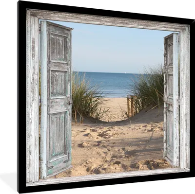 Produktbild von MuchoWow® Gerahmtes Poster Düne - Strand - Aussicht - Sommer 40x40 cm - Poster mit Schwarzem Bilderrahmen Wandposter Rahmen Foto Bilder - Mit Rahmen - Wanddekoration Schlafzimmer
