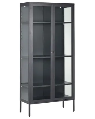 Produktbild von BELIANI Büroschrank Schwarz aus Stahl 80 x 35 x 176 cm, 2 Türen, Glasfront und -seiten, Vitrine