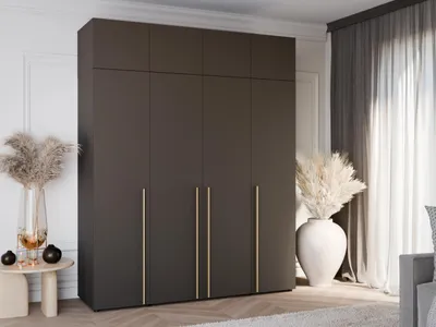 Produktbild von Drehtürenschrank DOMINO 200 cm mit Aufsatz 4-türig Schlafzimmer Wohnzimmer Schwarz Kleiderstange