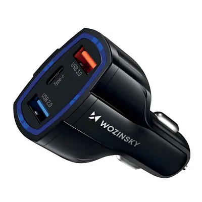 Obrázok produktu pre Wozinsky autonabíjačka, USB x2, USB-C, čierna