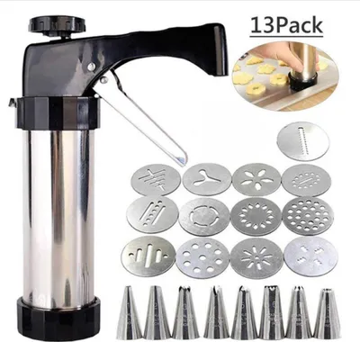 Produktbild von Kekspresse Set 13-tlg, Edelstahl Gebäckpresse mit 8 Spritztüllen, Teigpresse, Keksmaschine für Kuchen & Plätzchen
