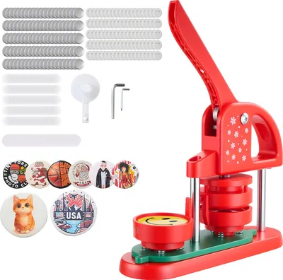 Image de VEVOR Machine à boutons Badge Punch Press 58 mm rond, Pinmaker avec 100 pièces de boutons & coupe-cercle & poignée ergonomique renforcée, DIY Badge Press Machine Button Maker rouge