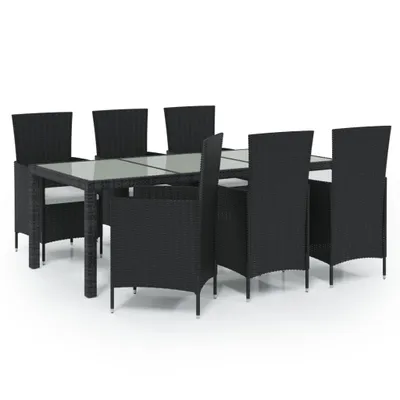 Produktbild von vidaXL 7-tlg. Garten-Essgruppe mit Auflagen Poly Rattan Schwarz