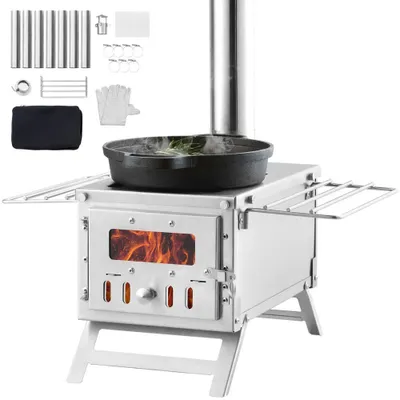 Produktbild von Tragbarer Holzofen - Camping-Hot-Zelt-Grillofen - 203cm - Außenbereich mit Rohren.