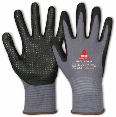 Produktbild von HASE SAFETY GLOVES Arbeitshandschuhe mit Noppen, Padua Grip, EN 388, EN 420, Größe 8, grau/schwarz