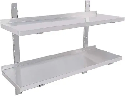 Obrázok produktu pre Nerezová nástenná polica s 2 policami, 100 x 30 cm, kuchynská polica, do kuchyne alebo obývačky