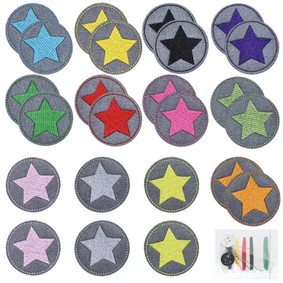 24 Bügelsterne mit Nähset, DIY-Kleidungsreparatur, 5,6 cm
