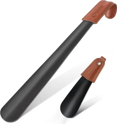 Produktbild von Metallischer Schuhanzieher - Langer Griff Bequemer Schuhhelfer - 2 Stück - 42 cm und 17 cm