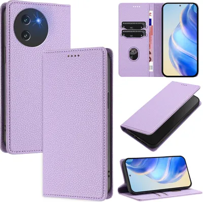 Obrázek produktu pro Kožené pouzdro pro Doogee Note 59 / Note 59 Pro, Litschi kůže, peněženkové pouzdro s přihrádkami na karty a stojánkem Fialový