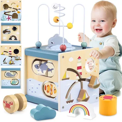 Produktbild von Motorikwürfel aus Holz, für Kind, Montessori Spielzeug, Perlenlabyrinth, für Geburtstag