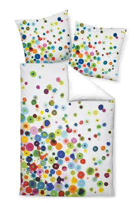 Produktbild von Janine Mako Satin Bettwäsche  - bunte Punkte 135 x 200 cm bunte Punkte auf weißem Hintergrund