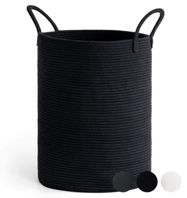 Produktbild von Wäschekorb Groß Baumwollseil 38x50cm Schwarz mit Henkel