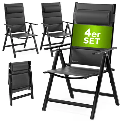 Produktbild von CASARIA® Gartenstühle 4er Set Klappbar Gepolstert Alu 8- Fach Verstellbar 120 kg Belastbarkeit Wetterfest Outdoor Balkon Camping Hochlehner Klappstuhl