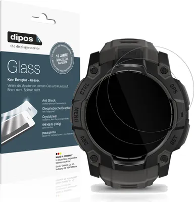 Produktbild von 2x Schutzfolie für Garmin Instinct 3 50mm - Anti-Shock 9H Folie dipos Glass Kunststoffglas
