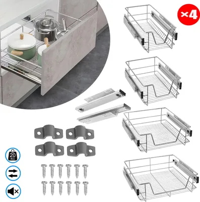 Produktbild von UISEBRT 4x Teleskopschublade – Passend für 47 cm Innenbreite / 50 cm Außenbreite Schrank – Ausziehbare Schublade für Küche & Schrankregal
