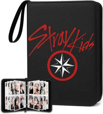 Image de Classeur pour cartes photo Stray Kids, 400 poches, classeur Kpop à 3 anneaux avec 4 poches, total 50 pages, classeur mignon pour collectionneurs de cartes, album photo pour les fans de Kpop
