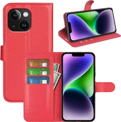 Image de Étui pour iPhone 15 d'Apple - Étui rouge en simili cuir, format livre
