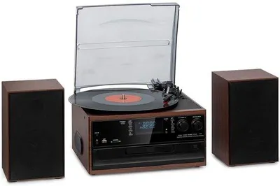 Zdjęcie produktu dla Gramofon w stylu vintage z brązowymi głośnikami