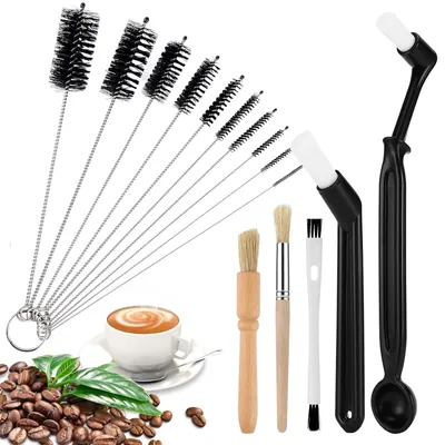 Produktbild von Kaffee-Reinigungsbürsten-Set - 15-teilig mit Holzgriff - für Espressomaschinen und Kaffeemühlen - 15 Stück