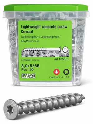 Produktbild von ESSVE Betonschrauben für Porenbeton Gasbeton TX30 ESSBOX CORRSEAL 8 x 65 mm 100 Stk.