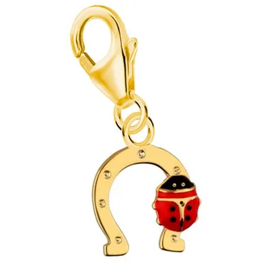 Charm Anhänger Hufeisen und Marienkäfer Glücksduo in Gelbgold