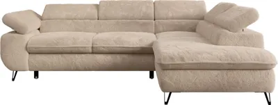Produktbild von Ecksofa Sofa Ivory, Wohnlandschaft L-Form mit Schlaffunktion und Bettkasten, Schlafsofa mit Bettkasten, Sofa mit Einstellbare Kopfstützen, Peter L - Ivory Plüsch - Rechts Ivory