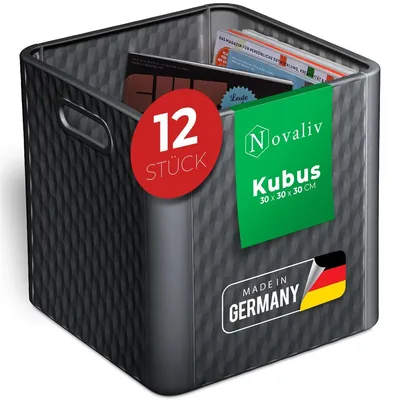 Produktbild von Novaliv 12x Box 30x30x30 cm Kunststoff Boxen für Kallax Regal Körbe 30x30 Aufbewahrungsbox als Schrank Kisten ideal als Kisten für Kallax Regal Faltboxen 30x30x30 cm Falt box 30x30 als Kallax Kisten