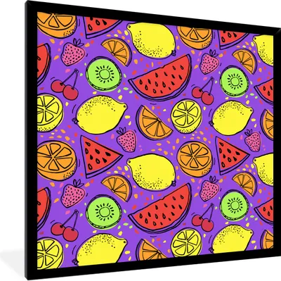 Produktbild von MuchoWow® Gerahmtes Poster Zitrone - Farben - Lila 40x40 cm - Poster mit Schwarzem Bilderrahmen Wandposter Rahmen Foto Bilder - Mit Rahmen - Wanddekoration Schlafzimmer