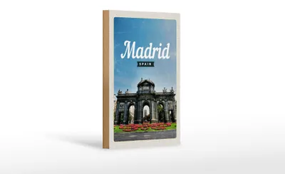 Produktbild von Holzschild Reise 12x18cm Madrid Spain Retro Poster Errinerungen