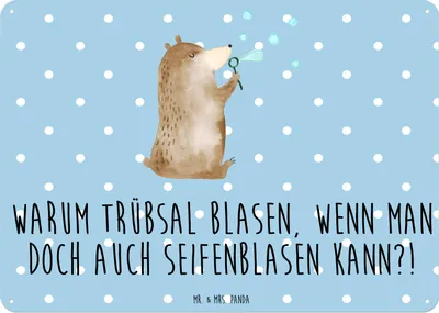 Produktbild von Mr. & Mrs. Panda Blechschild Bär Seifenblasen DIN A6 - Blau Pastell - Geschenk, Türschild, wandtafel, tafel, Lustig Sein Glücklich Traurig Happy, Teddy, Schild, Wandbild