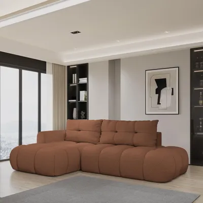 Produktbild von Masseno Ecksofa FLUMA L-S mit Schlaffunktion L-Form, Sofa mit Bettkasten, Wohnzimmersofa, Couch, Soffa, Bettsofa, Couchgarnitur- Orange, QUELLE 54