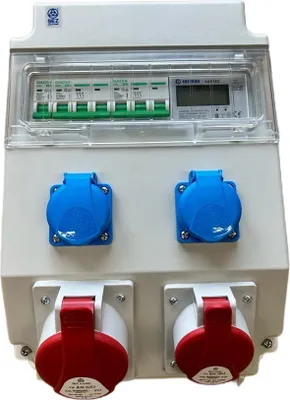 Imagen del producto de Distribuidor de enchufes, panel de distribución eléctrica, enchufes CEE de 32A y 16A, 230V, tipo Schuko, con fusibles y contador de energía LCD, 96V-2