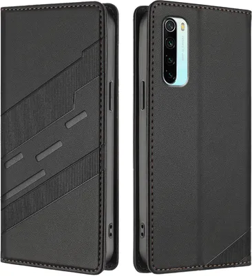 Image de Etui pour Xiaomi Redmi Note 8, étui portefeuille en cuirPolyuréthaneavec fente pour cartes et fonction stand Schwarz