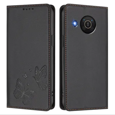 Obrázek produktu pro Kožené pouzdro pro Nokia X20 /Nokia X10, motýlí ražbou, peněženkové flip pouzdro se stojánkem Černá