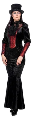 Zdjęcie produktu dla Aksamitna sukienka gotycka na Halloween, czarownica, diabeł, czarna i czerwona, rozmiar: 36