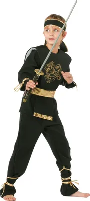 Produktbild von Ninja Draak Zwart-Goud Jongen Kostuum 164