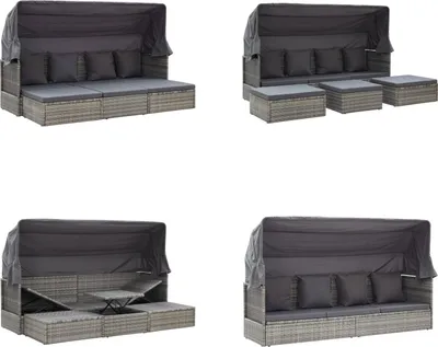 Produktbild von vidaXL Garten Sonneninsel mit Dach Grautöne Poly Rattan - Sonneninsel - Sonneninseln - Garten Sonneninsel - Garten Loungebett