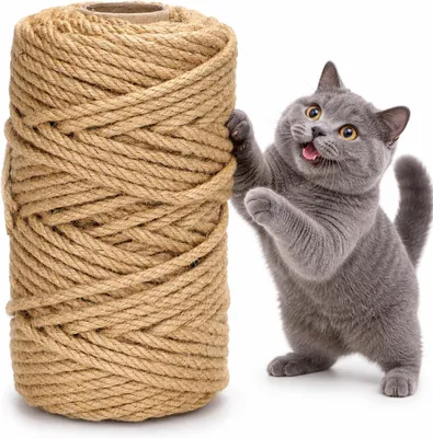 Imagen del producto de Cuerda de sisal de 6 mm, 50 metros, 100% yute, ideal para rascadores para gatos