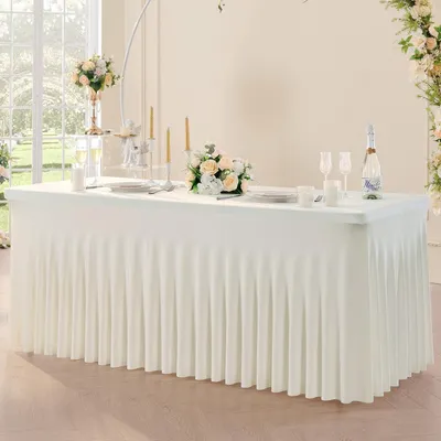 Produktbild von Elasthan Tischdecke Rechteckig Elfenbein 183x76x74 cm Waschbar Knitterfrei für Partys Bankette