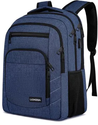 Immagine prodotto di Zaino da uomo per laptop, 15,6 pollici, zaino blu da scuola e da viaggio con porta di ricarica USB