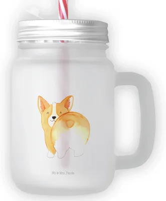 Produktbild von Mr. & Mrs. Panda Glas Corgi Po - Transparent - Geschenk, Mit Deckel Und Strohhalm, Sprüche, Hund, Mason Jar, Becher, Spruch, Corgie, Cocktailglas