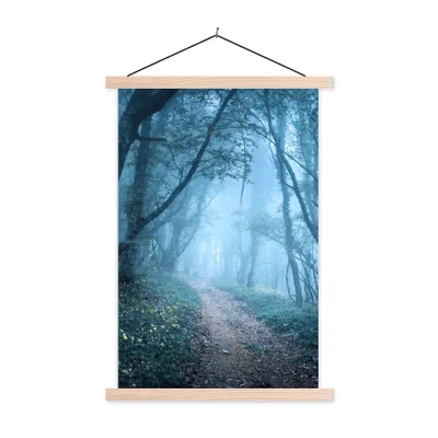 Produktbild von MuchoWow® Textilposter Bäume - Natur - Nebel 120x180 cm mit holzfarbenen Rahmen - Textil-Plakat