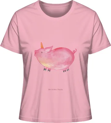 Produktbild von Mr. & Mrs. Panda Damen Kurzarmshirt Einhorn Schwein Größe S - Baumwolle Pink - Geschenk, Spaß, Bauer, Spruch, Basic Shirt, Unicorn, Party, Einhörner, T-Shirt, Oberteil