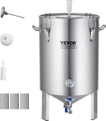 Obrázok produktu pre VEVOR systém varenia piva Zariadenie na varenie piva Nerezová kanvica 60 litrový pivný fermentor, pivovarnícky fermentor na varenie piva, domáce príslušenstvo na varenie piva so základňou, kanvicou na polievku vrátane veka, rukoväte, ventilu, kohútika