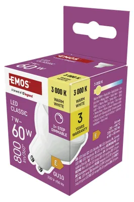 LED žárovka Classic MR16 / GU10 / 7 W (60 W) / 800 lm / teplá bílá / krokově  stmívatelná